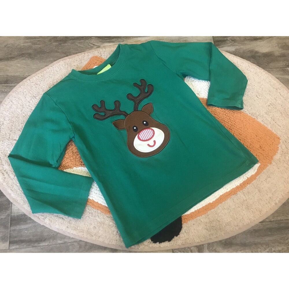 Toddlers 4-5T “Rudolph” Reindeer Long Sleeve Green Holiday/Christmas Shirt